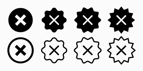 Aufkleber - Not verified black. Cross x vector icon. no wrong symbol. delete, vote sign icon set in different shapes.