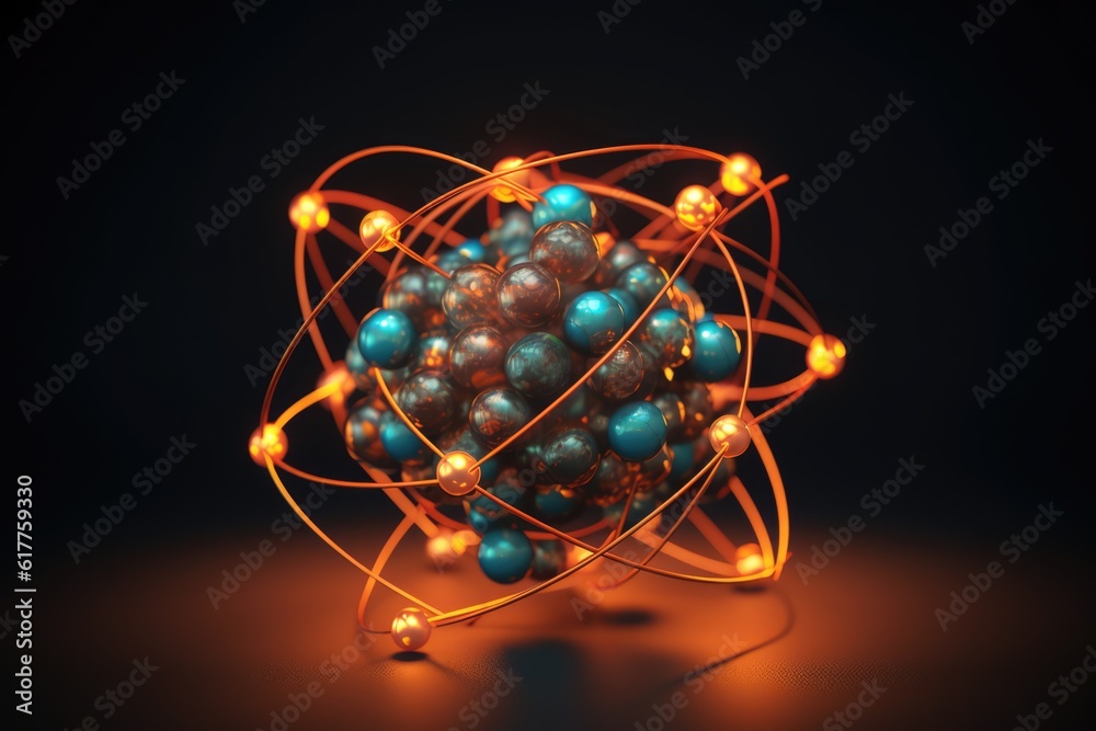 Blue and yellow atoms forming molecular structure, created using ...