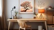 © Muzaffer Stock - Poster mock up in home interior background, home office, Scandi-boho style, 3d render. Created with generative ai.