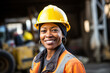 © wolfhound911 - Portrait of a proud, strong, and skilled female African American construction worker, radiating toughness and professional competence in her field. Generative AI
