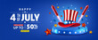 © Fotomay - 4 th of July Sale poster template.USA independence day celebration with Uncle Sam's American Hat and Firework rockets .4th of July promotion advertising banner template for Brochures,Poster or Banner.