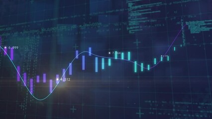 Aufkleber - animation of statistics with financial data processing over blue background