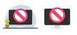 Access restricted blocked on computer pc online icon vector graphic, unauthorized internet web entry prohibited or banned, forbidden denied digital security sign, danger warning cyber caution image