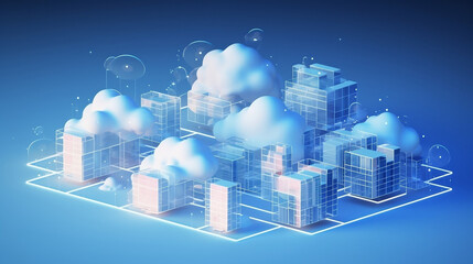 Wall Mural - Cloud Computing Services. IaaS, Website Blogs, Articles, Banner, Creative Illustration, 4K, High-Quality.	