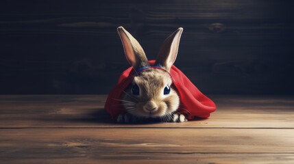 Wall Mural - The Masked Maven: Rabbit in a Hero's Attire Showcases Fluffy Heroism
