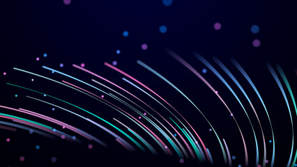 Fototapete - Abstract digital background from rounded colored lines. Information flow space. Big data visualization. 3D rendering.