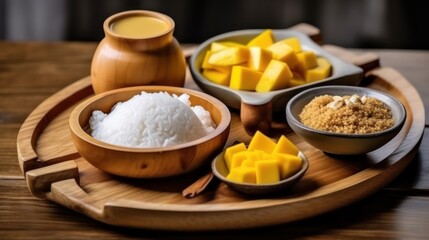 Wall Mural - mango and rice with wooden table