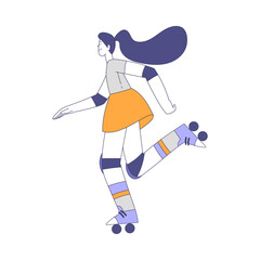 Wall Mural - Young Woman Roller Skating in the Park Vector Illustration