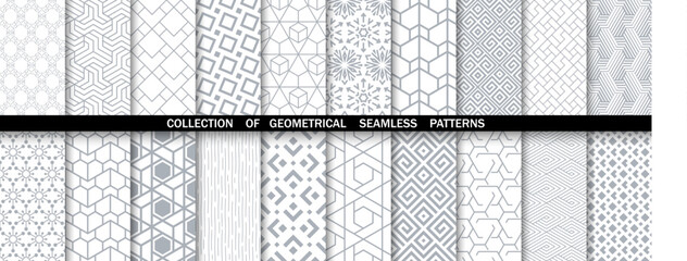 Geometric set of seamless gray and white patterns. Simpless vector graphics.