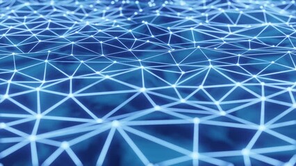 Poster - Abstract digital plexus style loopable animation. Futuristic digital blue particles wave background. Connection moving dots and lines, network connection structure. Technology, big data. 3d animation
