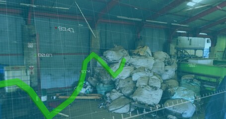 Poster - Animation of financial data processing over waste in warehouse