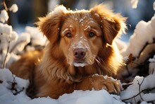 Big Dog Lying In Snow. Generative AI