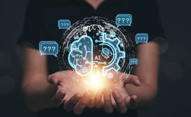 Fototapete - Chatbot chat with AI artificial intelligence. Concept of using AI technology to help work in order to work easier and faster. 