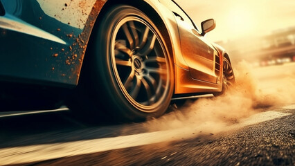 Car wheel drifting, Sport Car Raceing on race track.