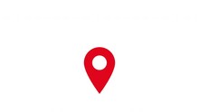 Red Map Pin, Animation Of Appearance, Fall And Bounce On White Background