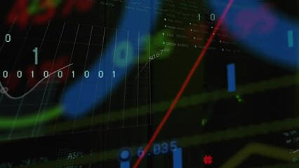Poster - Animation of graphs, binary codes, computer language, trading boards over server room
