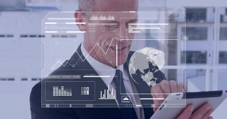 Poster - Animation of data processing against caucasian businessman using digital tablet at office