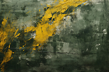 Poster - Vintage textured old wall painted in yellow-green with rough brush strokes