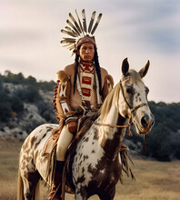 Cherokee Warrior On Horseback - Generative Ai