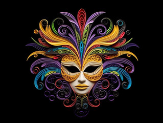 Wall Mural - A colorful mask on a black background. Generative AI.