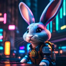 Super Cute Cyberpunk Bunny / Ai Generated Wallpaper/background