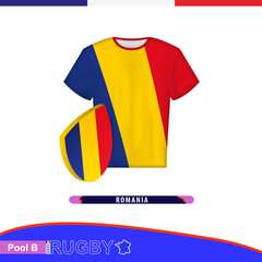 Wall Mural - Rugby jersey of Romania national team with flag.