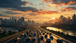 Traffic jam in the city at sunset,generative ai