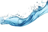 Blue water swirl splash with little bubbles isolated on clear png background, liquid flowing in form of wave,  with Generative Ai.