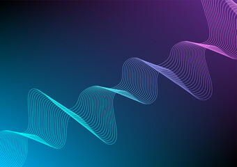 Aufkleber - Illustration vector abstract wave motion pattern and dynamic mesh line on a dark blue background, blue light. Modern futuristic design for background or wallpaper. Digital cyberspace, high tech, tech