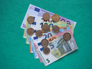 Wall Mural - Full Euro banknotes series with coins, European Union currency