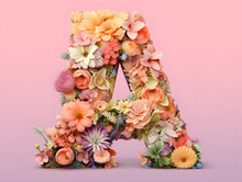 Capital Letter “A” Made Out Of Lush Flower In Art Nouveau Style, , Wedding Design, English Alphabet For The Festive And Wedding Decor And Cards, Generative AI