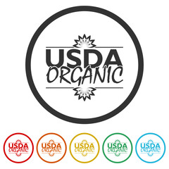 Wall Mural - USDA organic certified. Set icons in color circle buttons