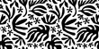 © Dedraw Studio - Abstract black and white leaf shape seamless pattern. Trendy contemporary nature art cutout background illustration. Natural organic plant leaves artwork wallpaper print. Vintage summer texture.