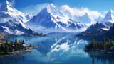 Fototapeta Natura - Majestic mountain range reflects tranquil scene of beauty in nature generated by AI
