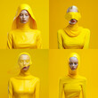 © s1llu - Yellow surreal futuristic high fashion portrait with model looking down. Generative AI.