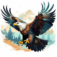 Vector Illustration Of An Eagle With It's Wings Wide Spread Preparing To Catch Prey