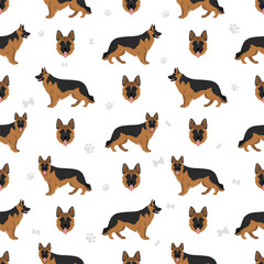 Wall Mural - Long haired german shepherd dog  in different coat colors seamless pattern