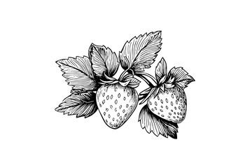 Wall Mural - Strawberry in engraving style. Design element for poster, card, banner, sign. Vector illustration.