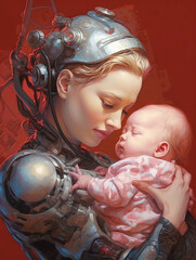 Sticker - futuristic motherhood, generative ai