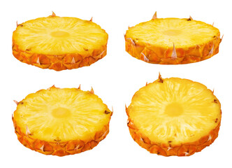 Wall Mural - pineapple isolated set. collection of ripe pineapple slices in different angles on a transparent bac