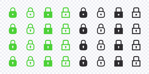 Wall Mural - Lock icons set. Green and black lock icons. Vector scalable graphics