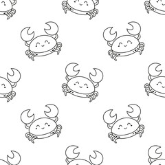 Wall Mural - cartoon vector seamless pattern with outline crab