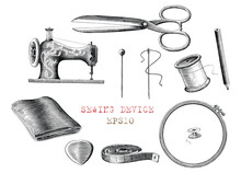 Sawing Devices Collection Hand Draw Vintage Engraving Style Black And White Clip Art