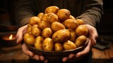 Fototapeta Dmuchawce - Hand holding a bunch of potatoes.