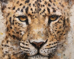 Wall Mural - Leopard  form and spirit through an abstract lens. dynamic and expressive Leopard print by using bold brushstrokes, splatters, and drips of paint. Leopard raw power and untamed energy