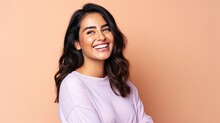 Smiling Happy Attractive Hispanic Young Woman Posing In Studio Shot