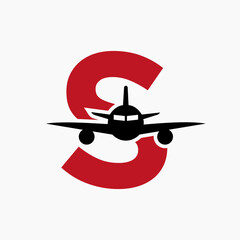 Wall Mural - Initial Letter S Travel Logo Concept With Flying Air Plane Symbol