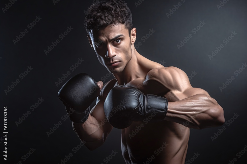 Fit young male model practising boxing. Masculine young male athlete ...