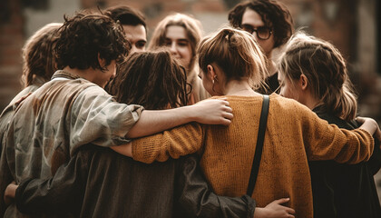 Poster - A large group of people embracing nature in carefree enjoyment generated by AI