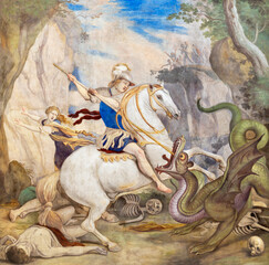 Poster - NAPLES, ITALY - APRIL 21, 2023: The fresco of Saint George in the church Chiesa dei Santi Severino e Sossio by Aniello Falcone (1645).